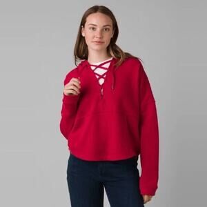 Prana Women's Red Cozy Up Illana Hoodie - Crop Sweatshirt - Size Large - Hemp